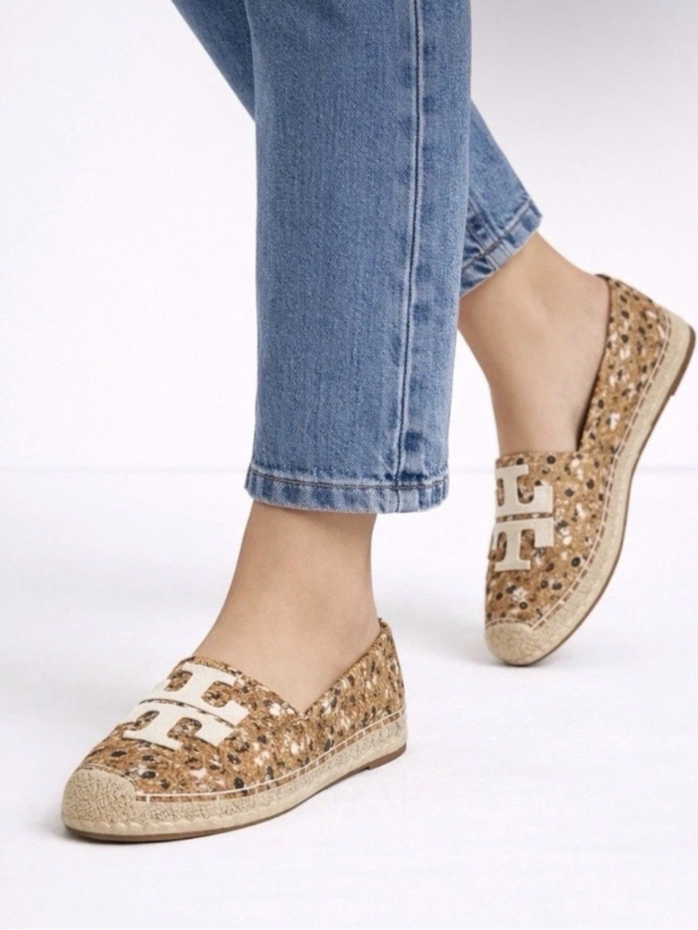 Tory Burch Ines Espadrille Confetti Cork Calf Leather Ivory Size 5.5